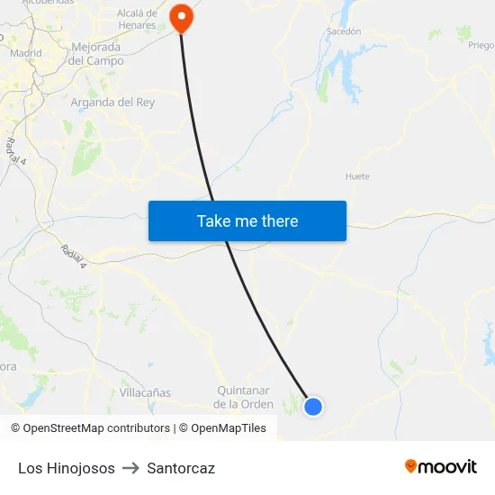 Los Hinojosos to Santorcaz map