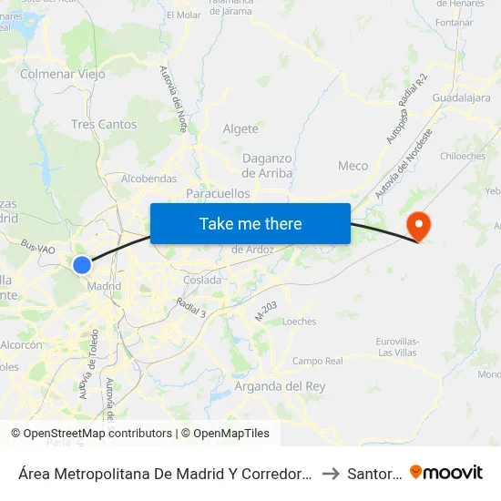 Área Metropolitana De Madrid Y Corredor Del Henares to Santorcaz map