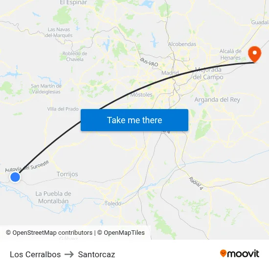 Los Cerralbos to Santorcaz map