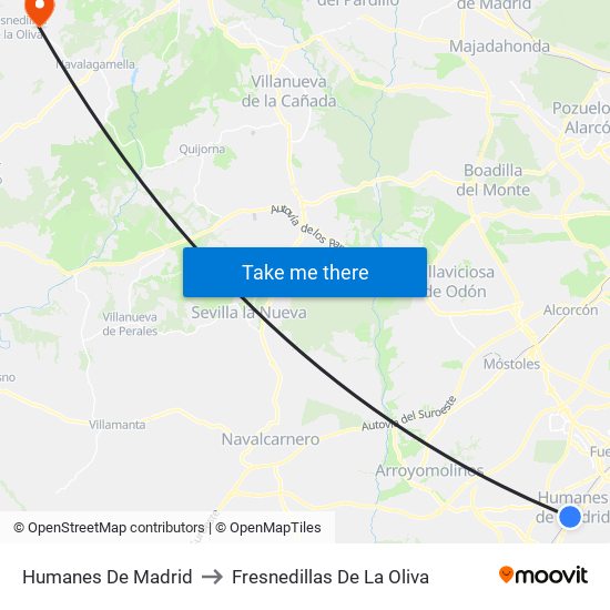 Humanes De Madrid to Fresnedillas De La Oliva map