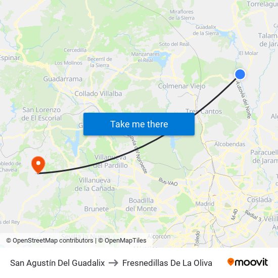 San Agustín Del Guadalix to Fresnedillas De La Oliva map