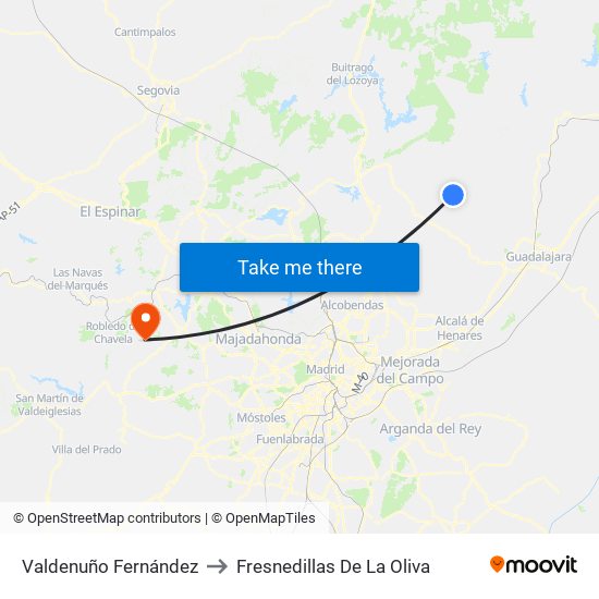 Valdenuño Fernández to Fresnedillas De La Oliva map