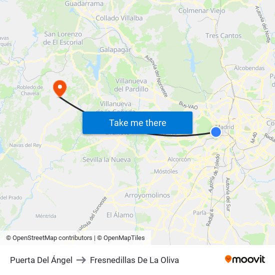 Puerta Del Ángel to Fresnedillas De La Oliva map