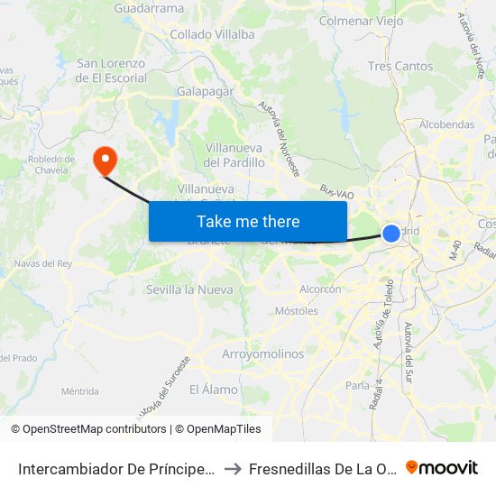 Intercambiador De Príncipe Pío to Fresnedillas De La Oliva map