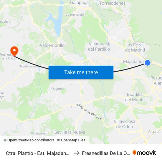 Ctra. Plantío - Est. Majadahonda to Fresnedillas De La Oliva map