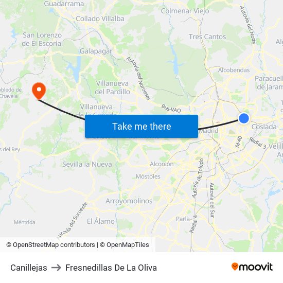 Canillejas to Fresnedillas De La Oliva map