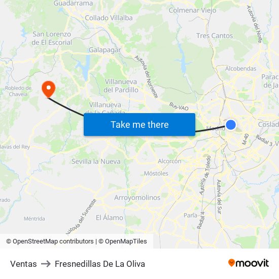 Ventas to Fresnedillas De La Oliva map