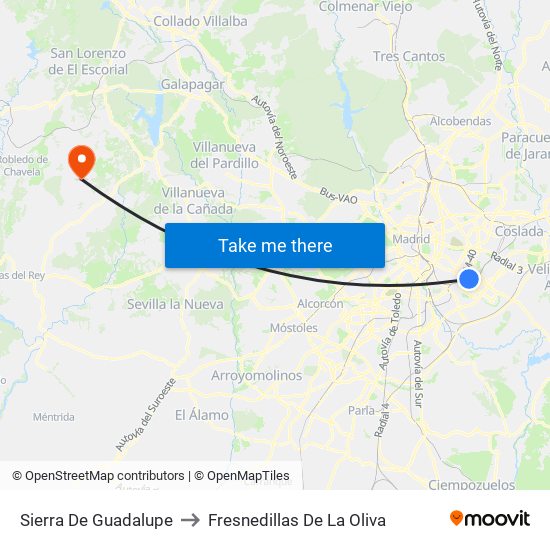 Sierra De Guadalupe to Fresnedillas De La Oliva map