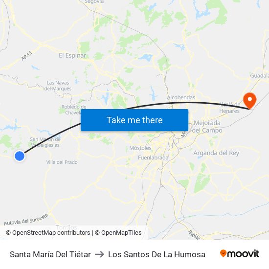 Santa María Del Tiétar to Los Santos De La Humosa map