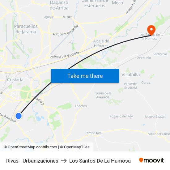 Rivas - Urbanizaciones to Los Santos De La Humosa map