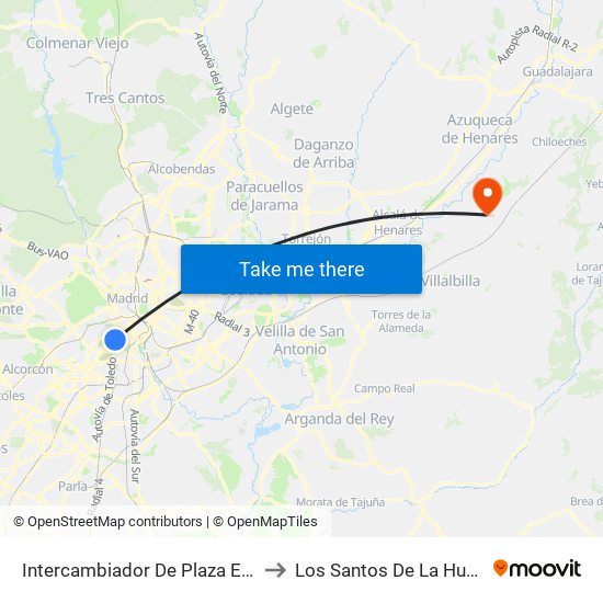 Intercambiador De Plaza Elíptica to Los Santos De La Humosa map