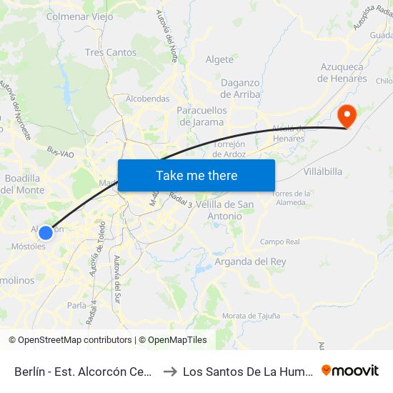 Berlín - Est. Alcorcón Central to Los Santos De La Humosa map