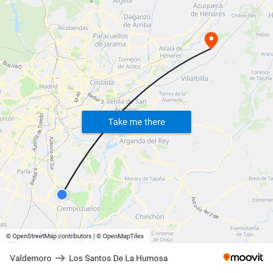 Valdemoro to Los Santos De La Humosa map