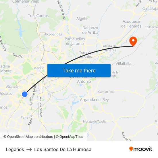 Leganés to Los Santos De La Humosa map