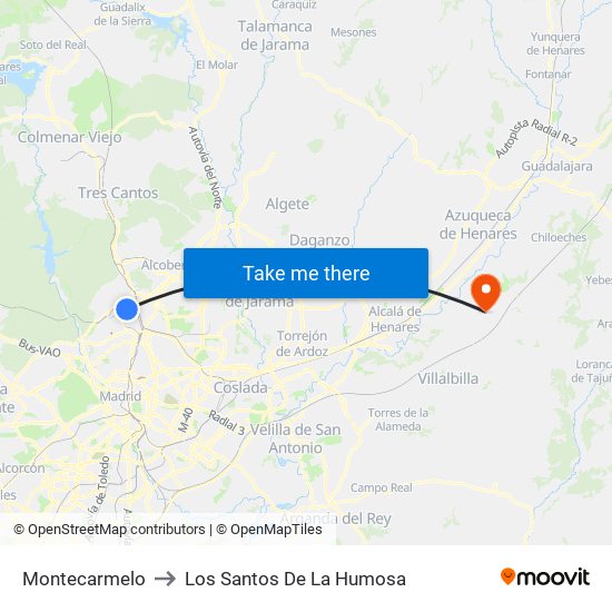 Montecarmelo to Los Santos De La Humosa map