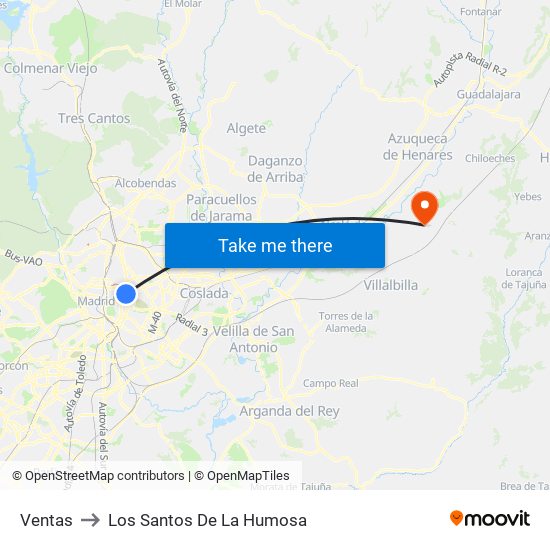 Ventas to Los Santos De La Humosa map
