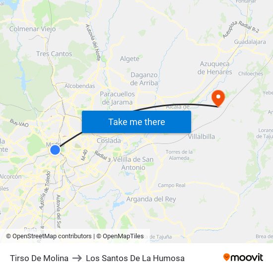 Tirso De Molina to Los Santos De La Humosa map