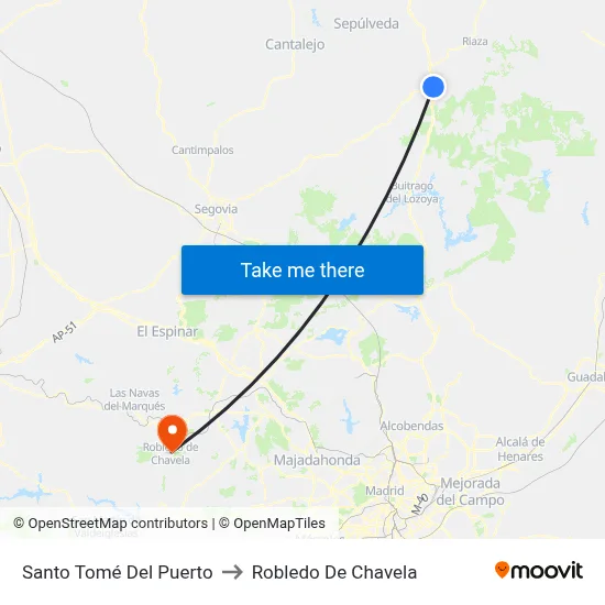 Santo Tomé Del Puerto to Robledo De Chavela map