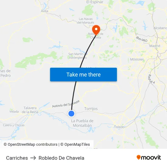 Carriches to Robledo De Chavela map