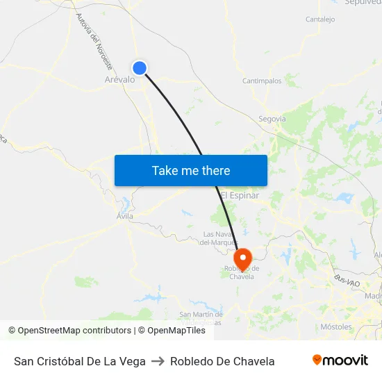 San Cristóbal De La Vega to Robledo De Chavela map