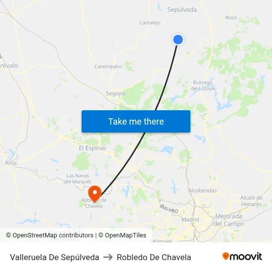 Valleruela De Sepúlveda to Robledo De Chavela map