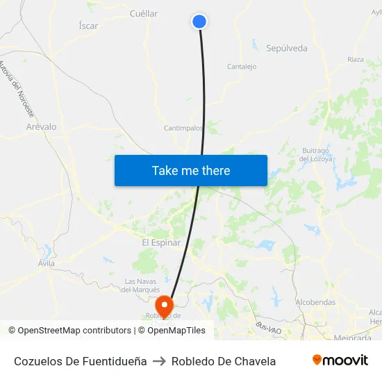 Cozuelos De Fuentidueña to Robledo De Chavela map