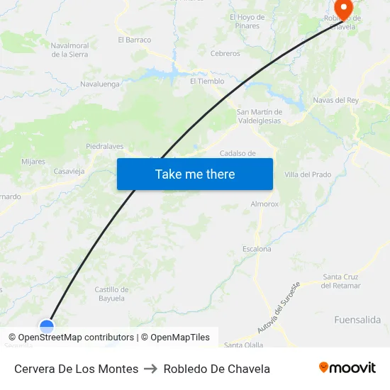 Cervera De Los Montes to Robledo De Chavela map