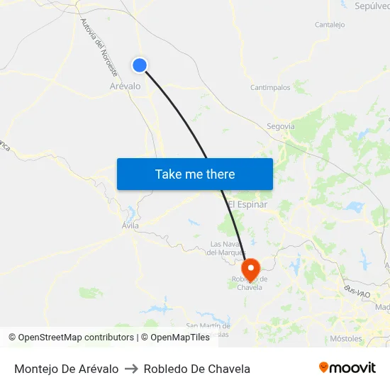 Montejo De Arévalo to Robledo De Chavela map