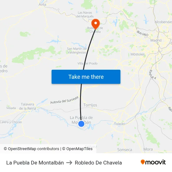 La Puebla De Montalbán to Robledo De Chavela map