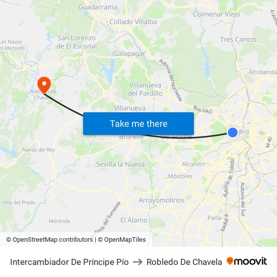 Intercambiador De Príncipe Pío to Robledo De Chavela map