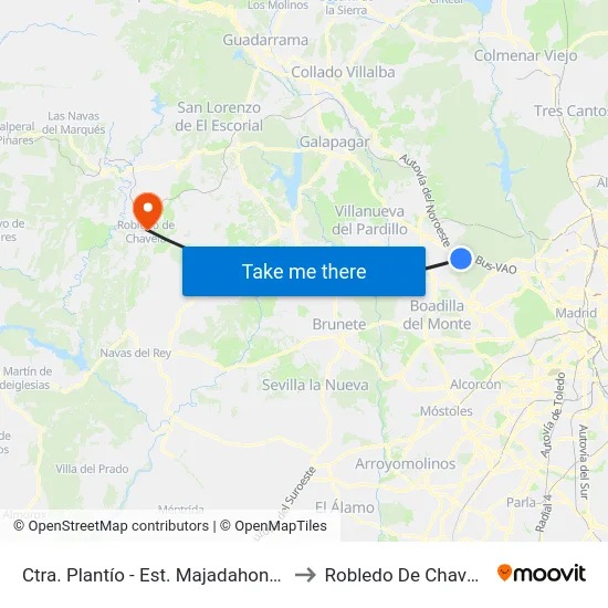 Ctra. Plantío - Est. Majadahonda to Robledo De Chavela map