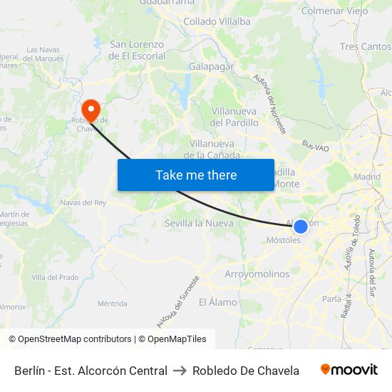 Berlín - Est. Alcorcón Central to Robledo De Chavela map