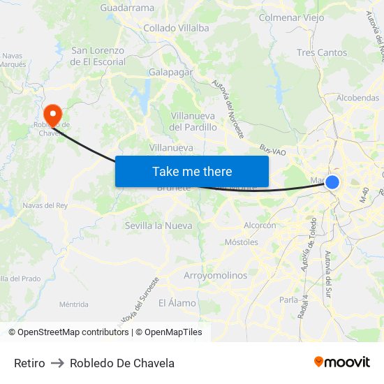 Retiro to Robledo De Chavela map