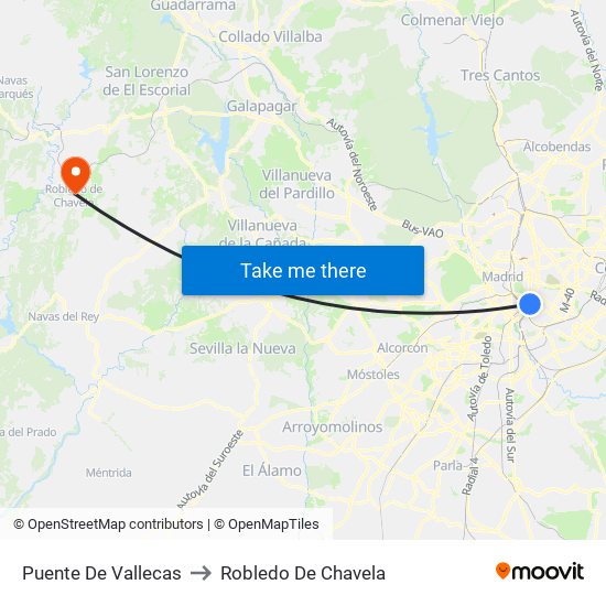 Puente De Vallecas to Robledo De Chavela map