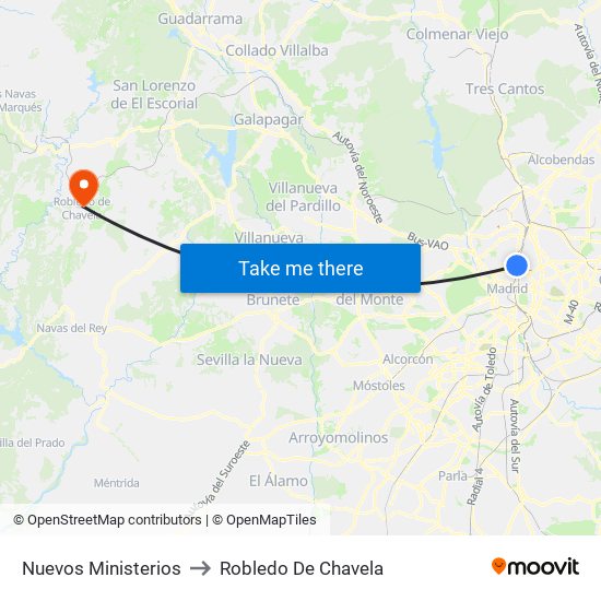 Nuevos Ministerios to Robledo De Chavela map