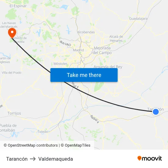 Tarancón to Valdemaqueda map