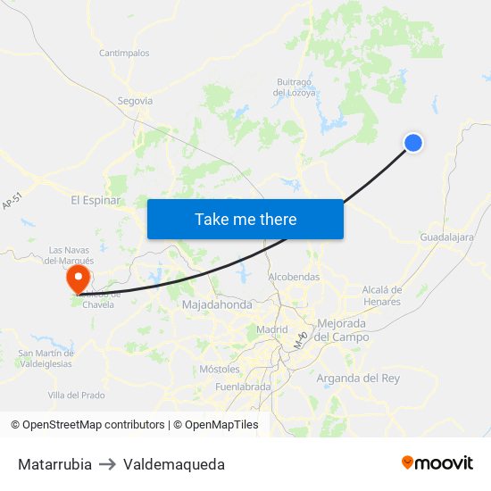 Matarrubia to Valdemaqueda map