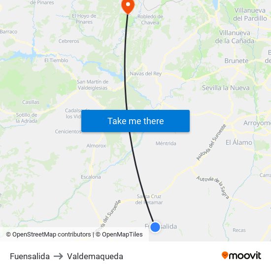 Fuensalida to Valdemaqueda map
