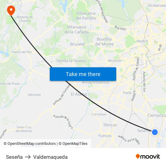 Seseña to Valdemaqueda map