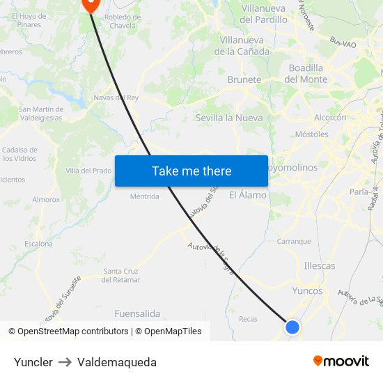 Yuncler to Valdemaqueda map