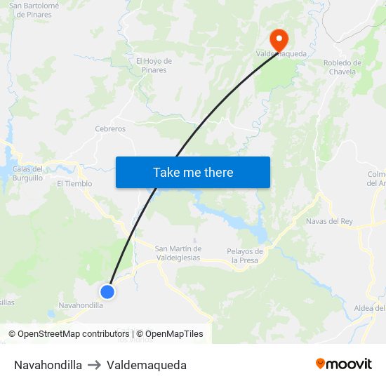 Navahondilla to Valdemaqueda map