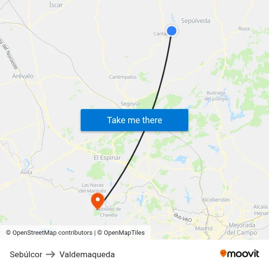 Sebúlcor to Valdemaqueda map