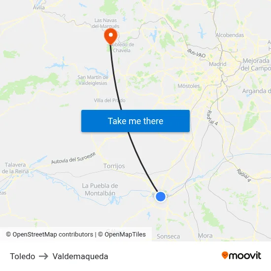 Toledo to Valdemaqueda map