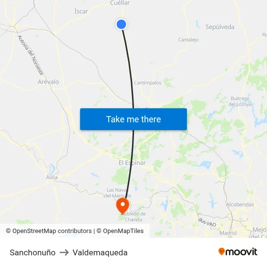 Sanchonuño to Valdemaqueda map