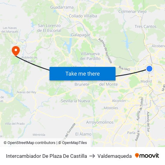 Intercambiador De Plaza De Castilla to Valdemaqueda map