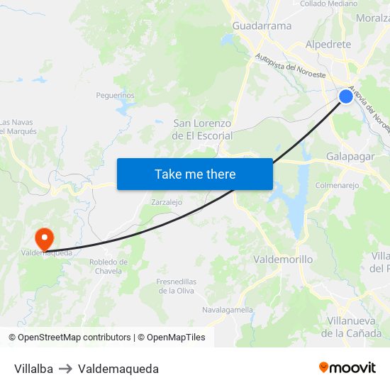 Villalba to Valdemaqueda map