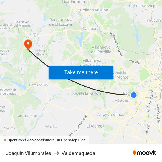 Joaquín Vilumbrales to Valdemaqueda map