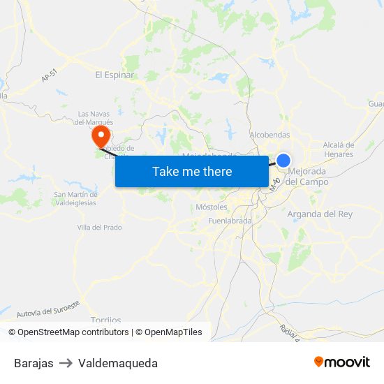 Barajas to Valdemaqueda map