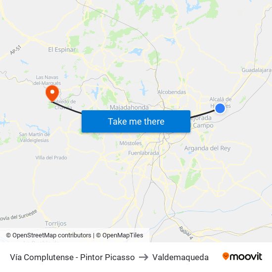Vía Complutense - Pintor Picasso to Valdemaqueda map
