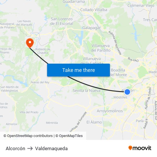 Alcorcón to Valdemaqueda map